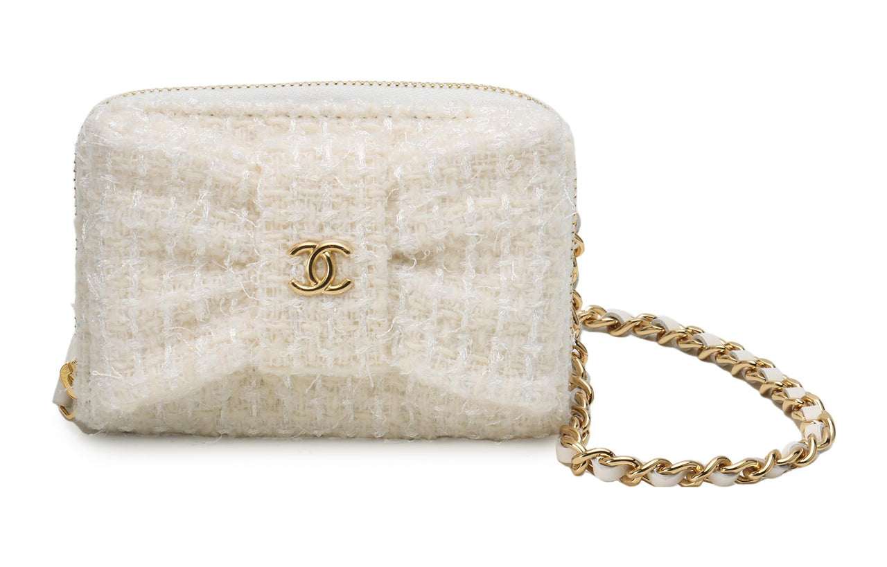 CHANEL Wool Shoulder Bag Crossbody Bag Regular Women's White