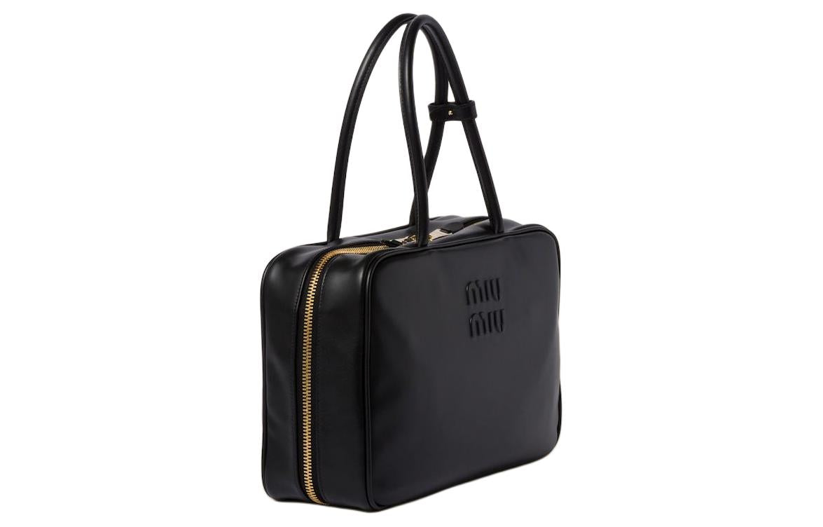 MIU MIU Beau Calfskin Bowling Bag Shoulder Bag Handbag Large Size Women's Black