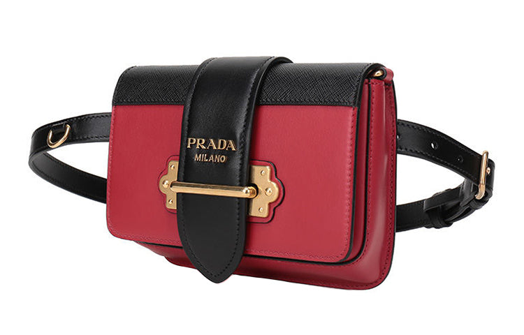 PRADA Cahier Cow Leather Shoulder Bag, Crossbody Bag, Fanny Pack Regular Women's Red Black
