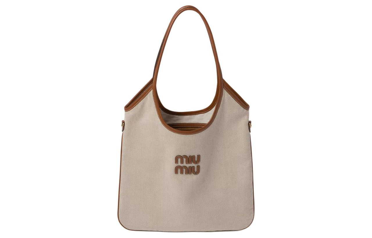 MIU MIU Fabric One Shoulder Handbags Women's Beige & Brandy