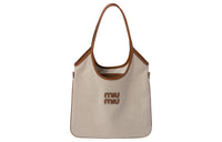 MIU MIU Fabric One Shoulder Handbags Women's Beige & Brandy