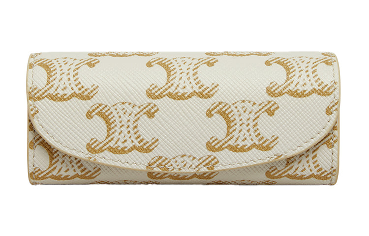 CELINE Triomphe Canvas Ring Bag Clutch Women's White