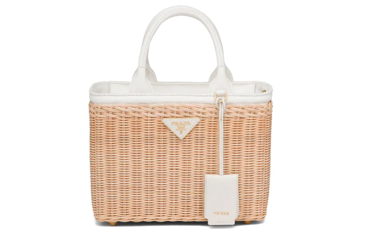 PRADA Wicker Shoulder Bag, Crossbody Bag, Handbag Women's Light Umber/White