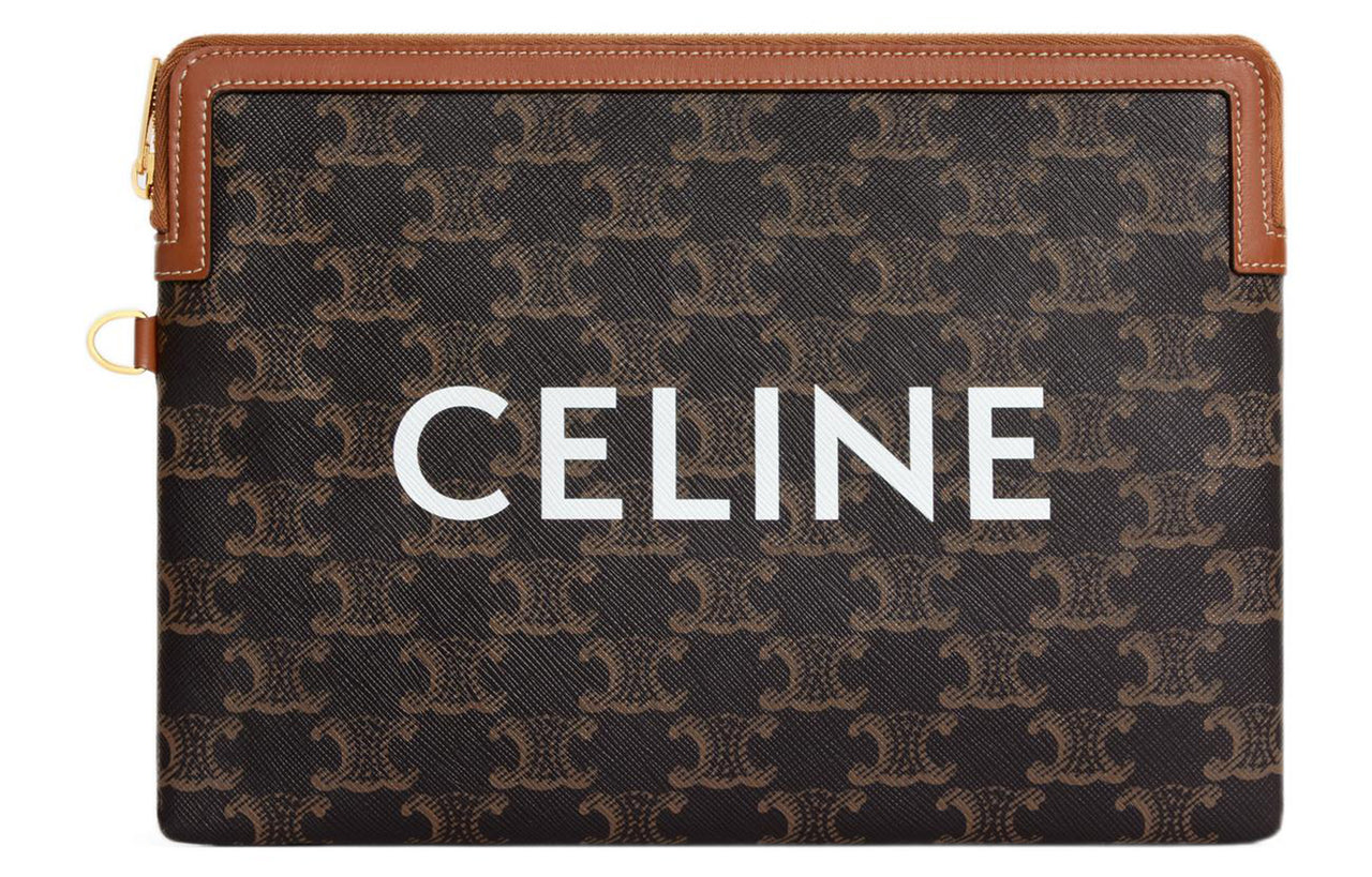 CELINE Wool Clutch Women's Yellow Brown