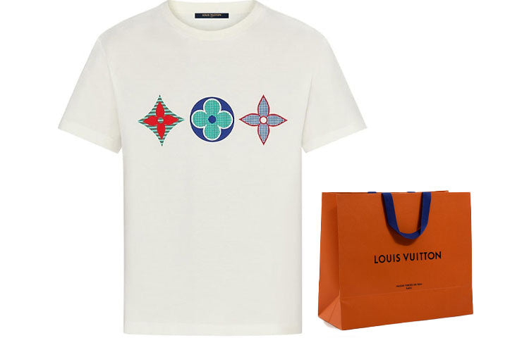 LOUIS VUITTON Men's Multicolor Monogram Print Short Sleeve White