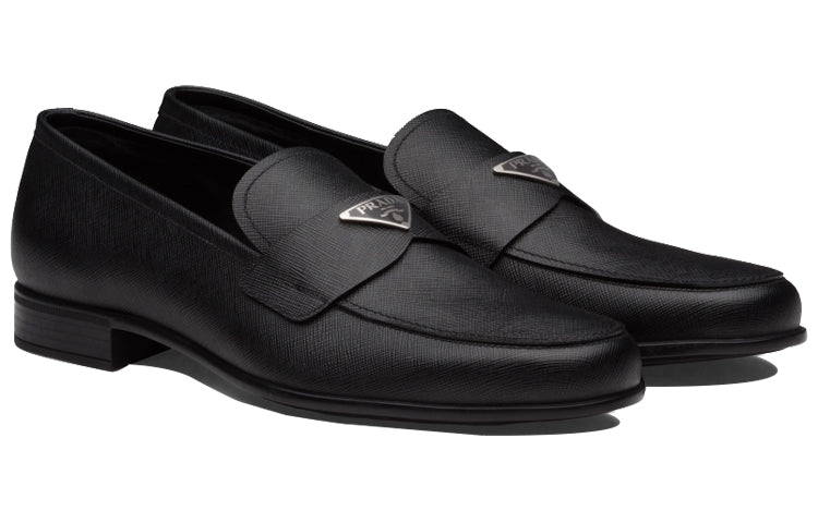 PRADA Plaque Loafer Black Saffino Leather