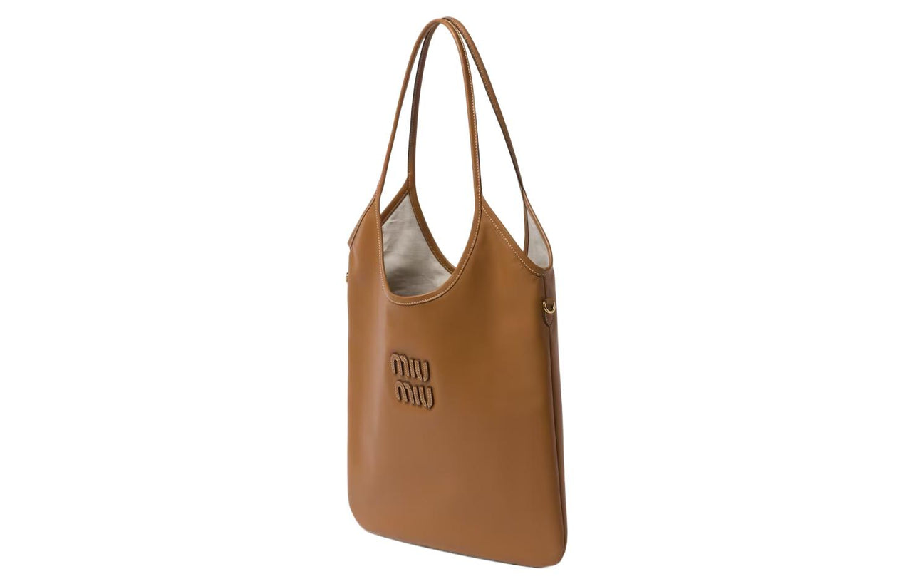MIU MIU Leather Tote Bag Shopping Bag Handbag Regular Women's Caramel
