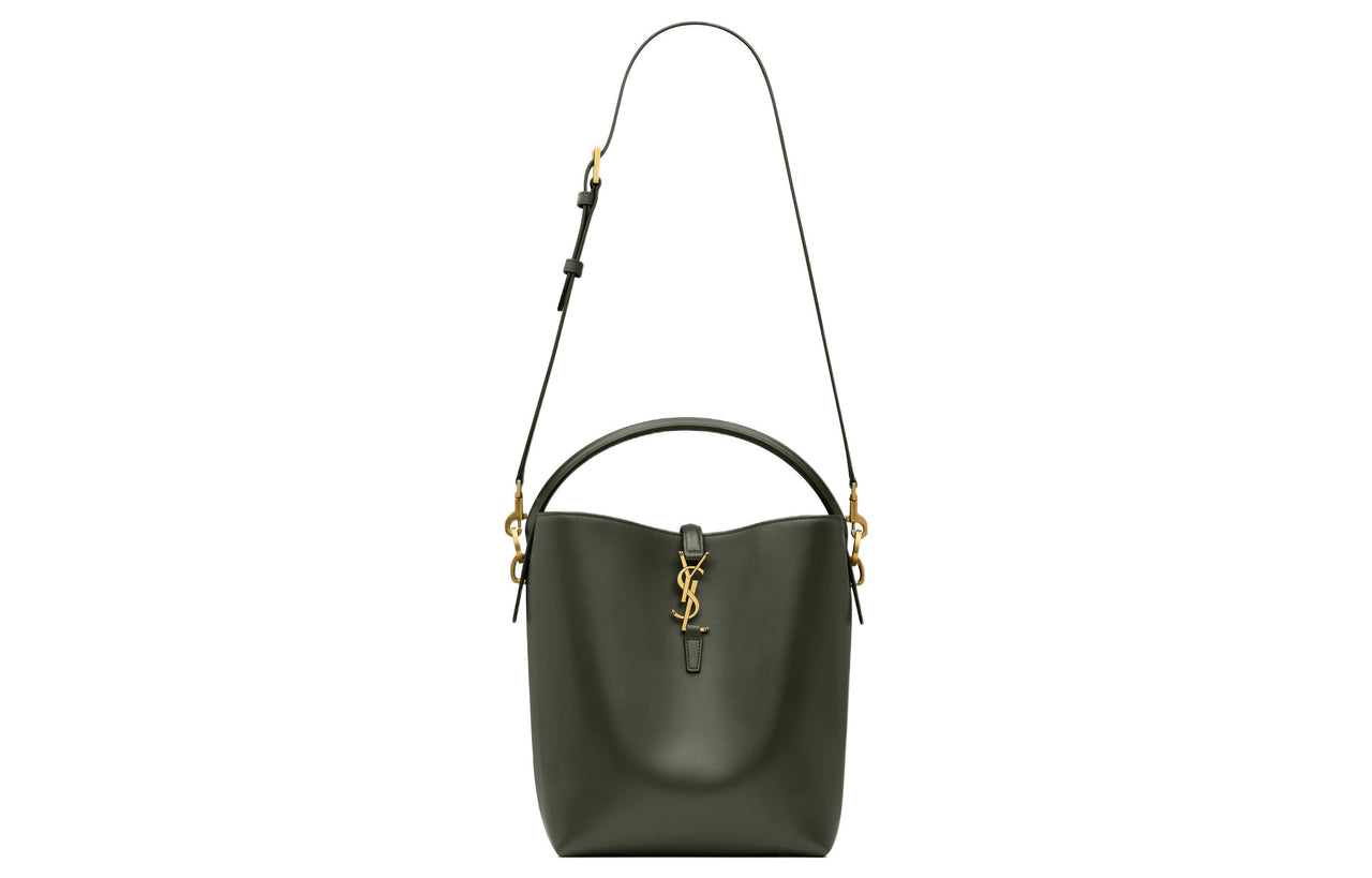 SAINT LAURENT Shiny Cow Leather Shoulder Bag, Crossbody Bag, Handbag Regular Women's Dark Green