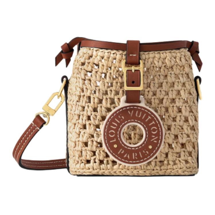 LOUIS VUITTON NOE Leather Trim Bucket Bags Shoulder Bag Crossbody Bag Women's Brown & Natural