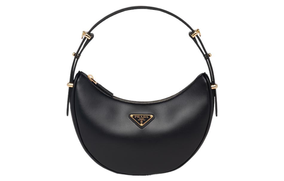 PRADA Arqué Leather Shoulder Bag Black