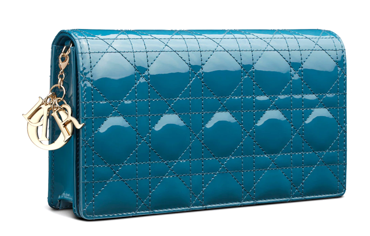DIOR Lady Dior Leather Clutch Women's Gray Blue