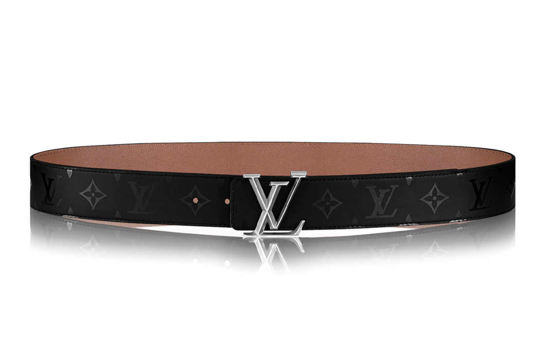 LOUIS VUITTON Cow Leather Leather Belts Men's Black Width: 4cm