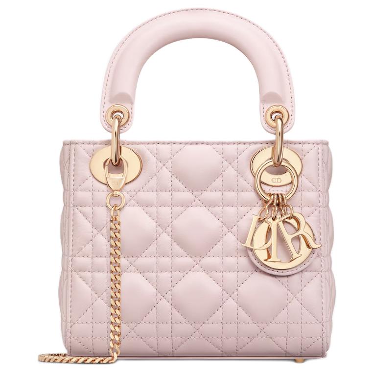 DIOR Lady Dior Wicker Pattern Sheepskin Dior Bag Shoulder Bag Crossbody Bag Handbag Mini Women's Light Pink