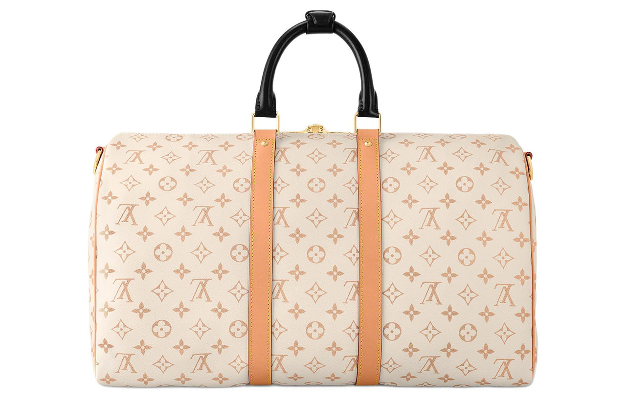 LOUIS VUITTON Keepall Coated Canvas Cow Leather Patchwork Trim Handbag Shoulder Bag Crossbody Bag Travel Bag Women's