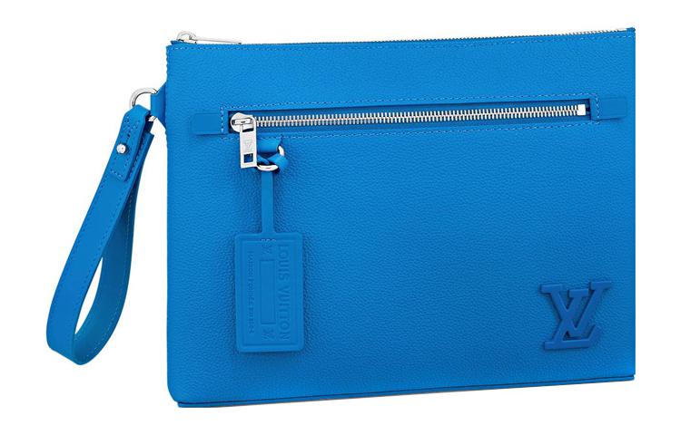LOUIS VUITTON TAKEOFF Cow Leather Clutch Men's Blue