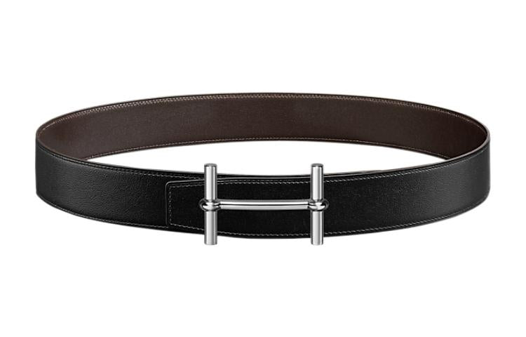 HERMES Comfortable Minimalist Style Silver Buckle Togo Calfskin Double-Sided Leather Men's Black Width: 3.8cm