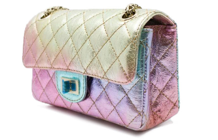 CHANEL 2.55 Goatskin Crossbody Bag Shoulder Bag Women's Rainbow Metallic