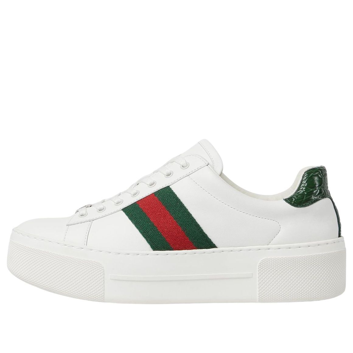 (WMNS) Gucci Ace Leather Platform 'White Green' 791399-AACAG-9055