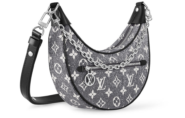 LOUIS VUITTON Loop Denim With Cow Leather Trim Pea Pod Shoulder Bag Handbag Shoulder Bag Women's Gray