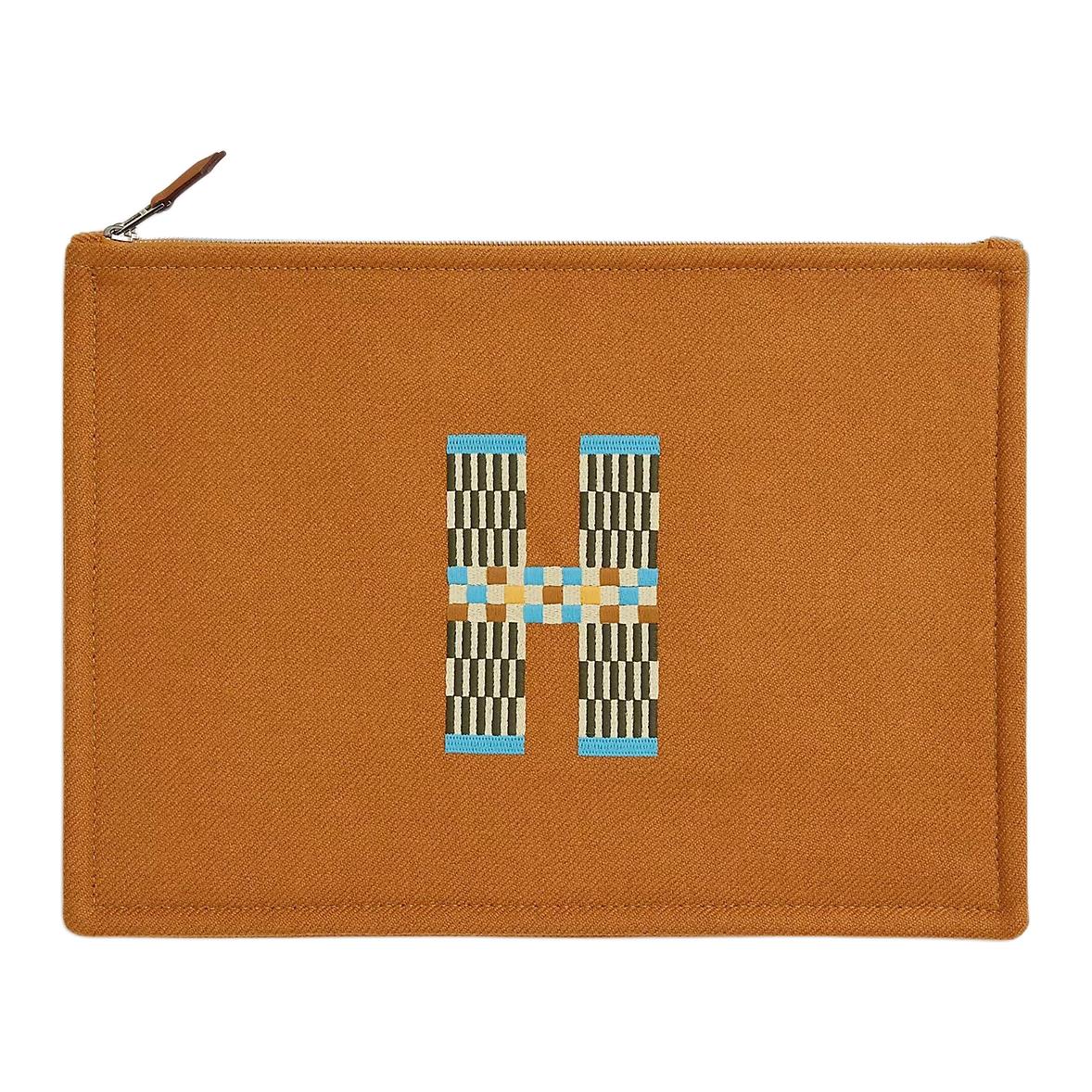 HERMES Flat H Natte Cotton Clutch Large Size Women's Brown