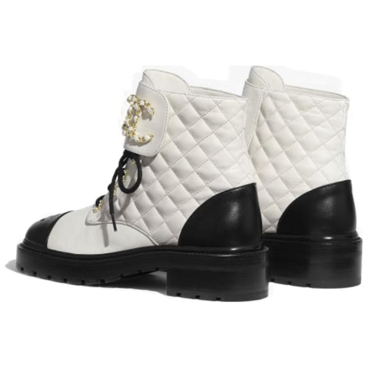 CHANEL Short Martin Boot Women's White Black