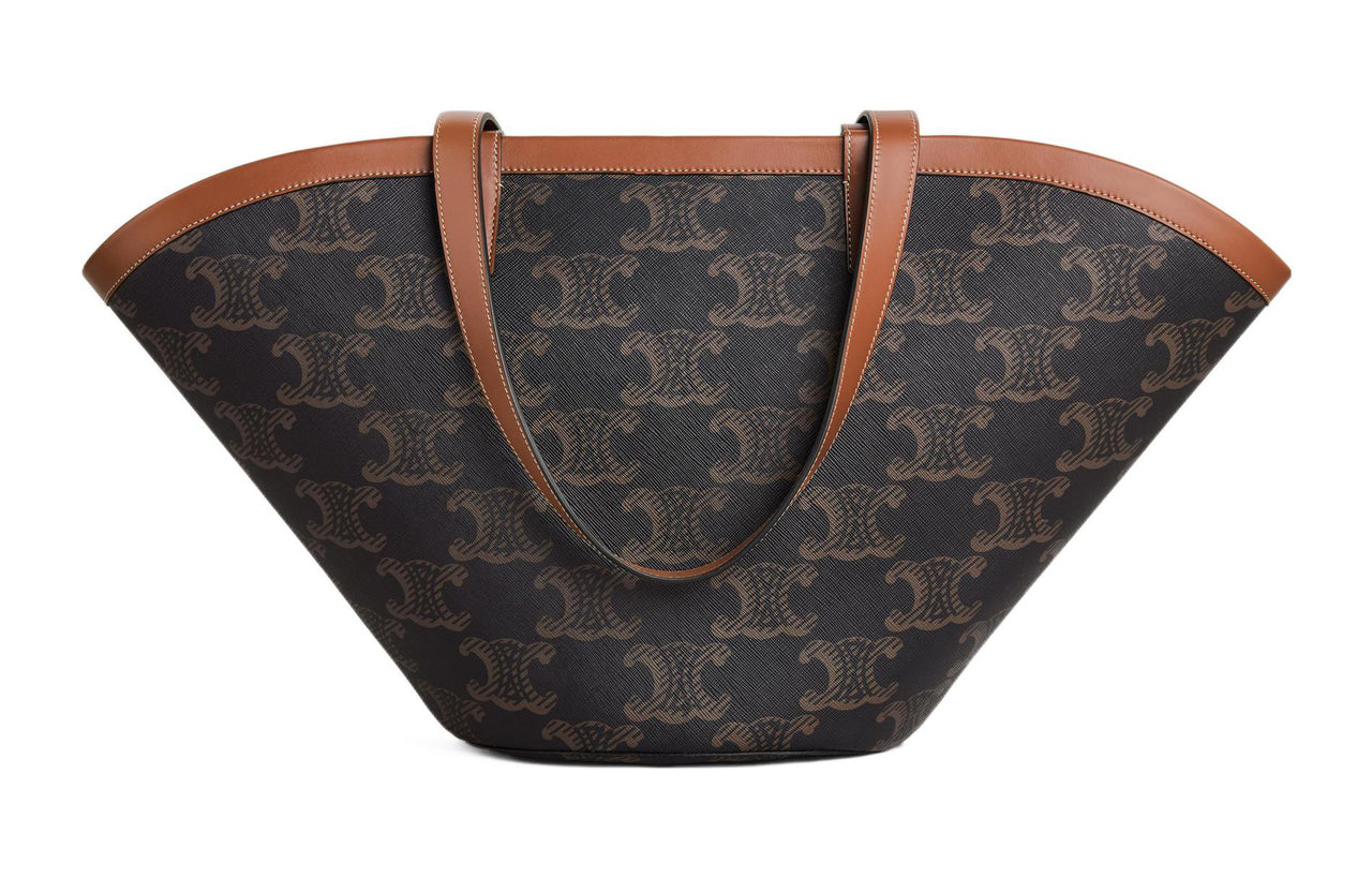 CELINE Couffin Canvas With Leather Binding Tote Bag Shopping Bag Handbag Large Size Women's Tan