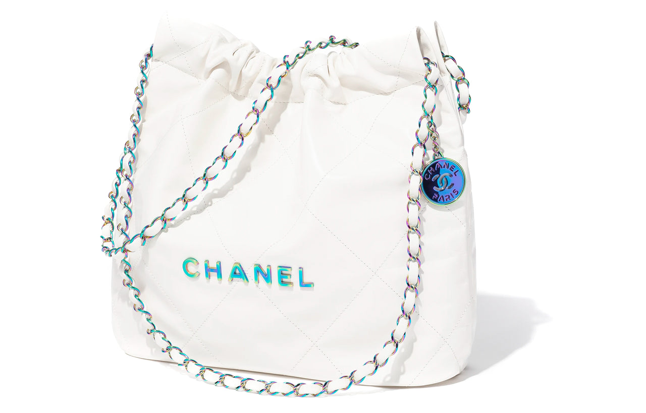CHANEL 22Bag Shiny Calfskin Handbag Shoulder Bag Women's White