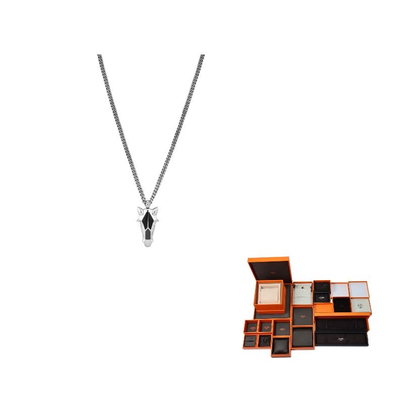 HERMES Destrier Metal Necklaces Unisex Silver