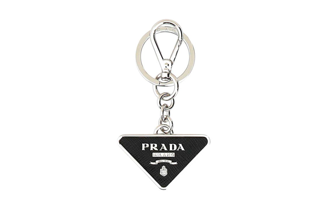 PRADA Triangle Logo Plaque Keyring