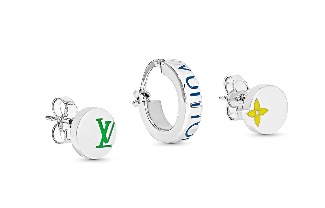 LOUIS VUITTON Monogram Play Earrings Unisex Silver