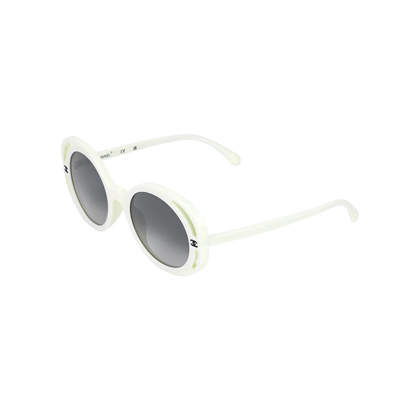 CHANEL Acetate Irregular Shape Sunglasses Women's Beige