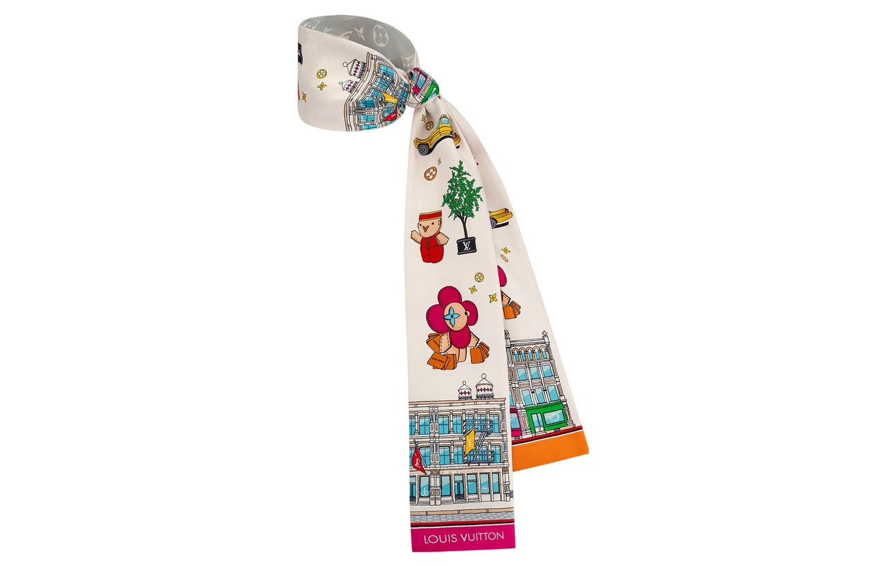 LOUIS VUITTON Silk Scarves Women's Gray/Beige