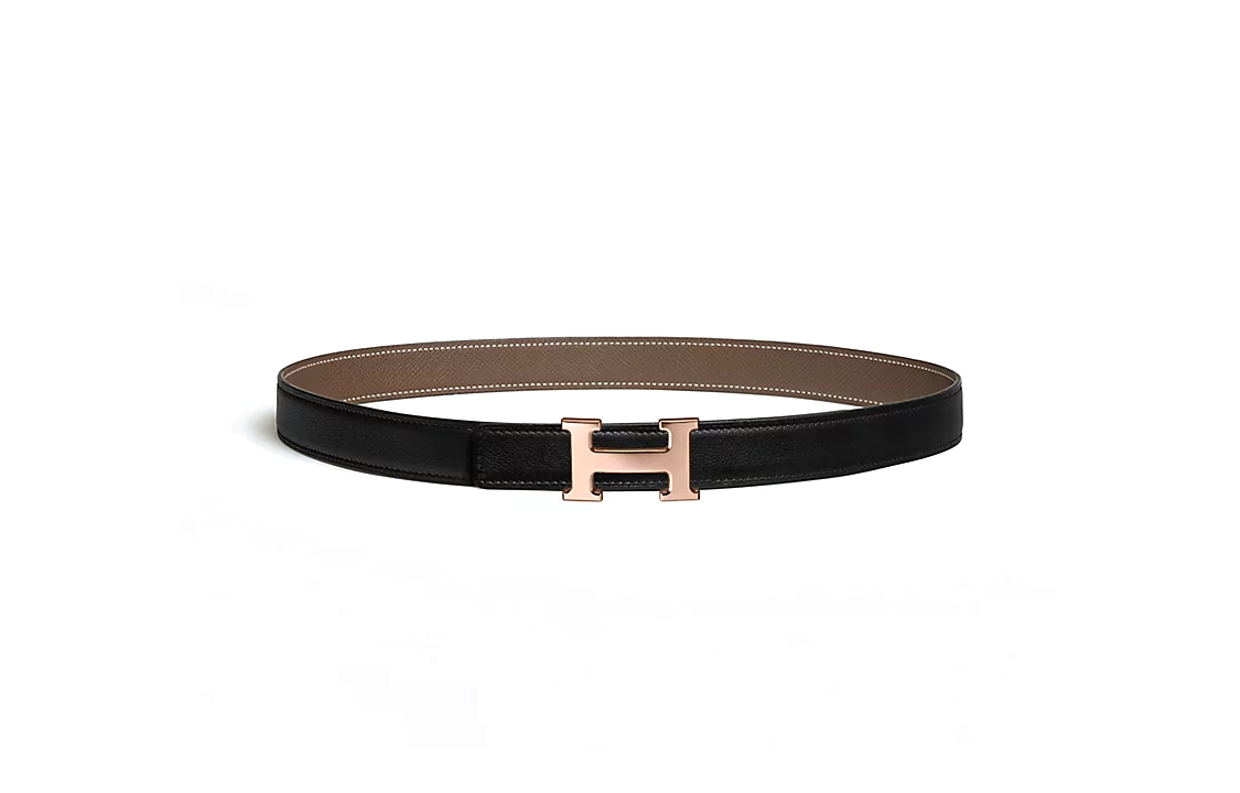 HERMES Calfskin Leather Belts Women's Black Width 2.4CM