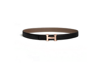 HERMES Calfskin Leather Belts Women's Black Width 2.4CM