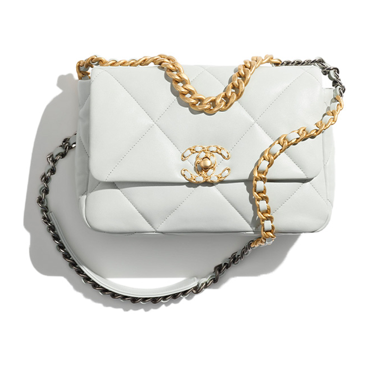 CHANEL 19Bag Lambskin Handbag, Shoulder Bag, Crossbody Bag Regular Women's Light Gray Blue