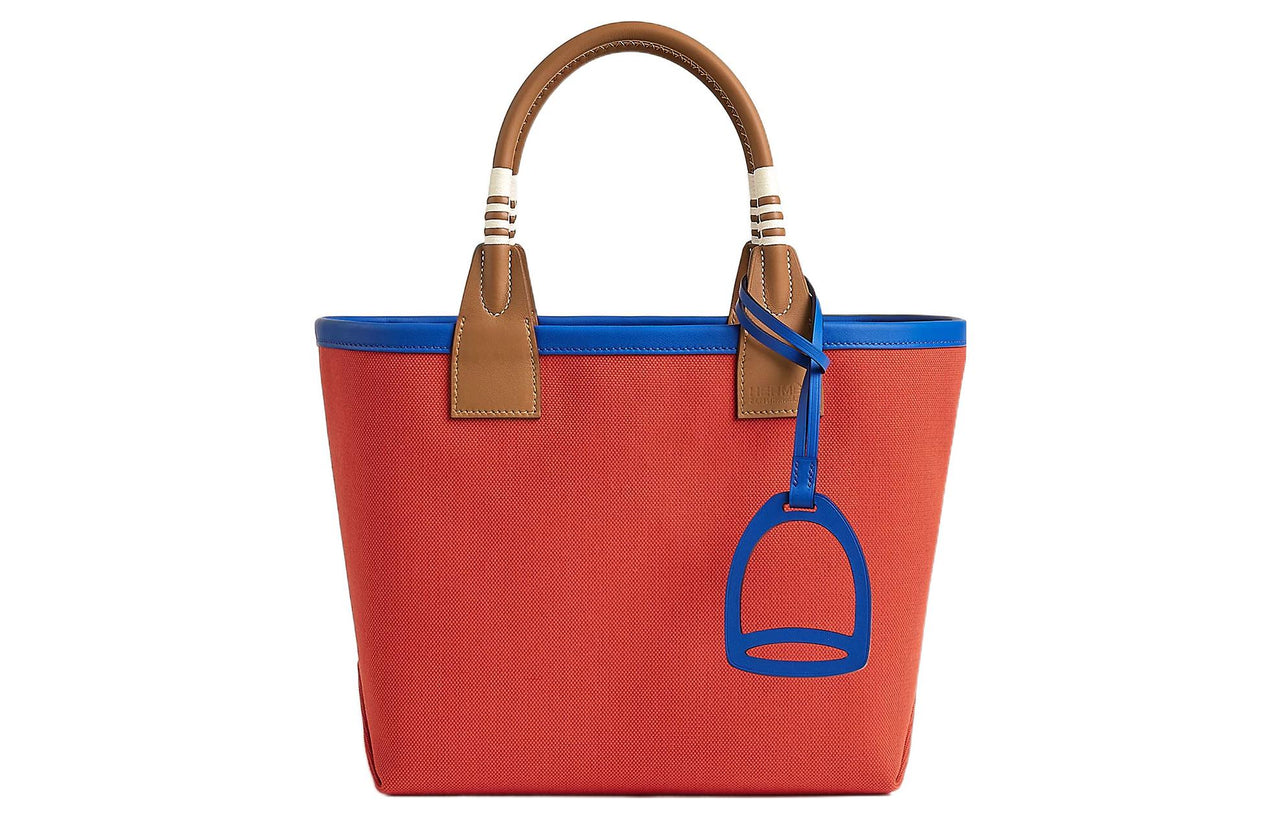 HERMES Steeple Canvas With Swift Calfskin Canvas Bag, Handbag Regular Women's Orange Red/Gold/Royal Blue