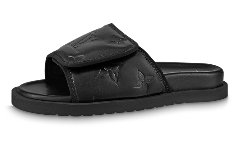 LOUIS VUITTON Miami Rubber Sole Slide Slippers Men's Black