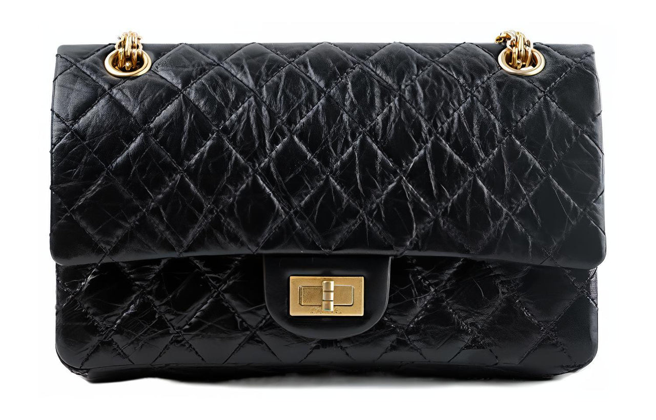 CHANEL 2.55 Interlocking Vintage Calfskin With Metal Accents Crossbody Bags Shoulder Bags Medium Size Women's Black