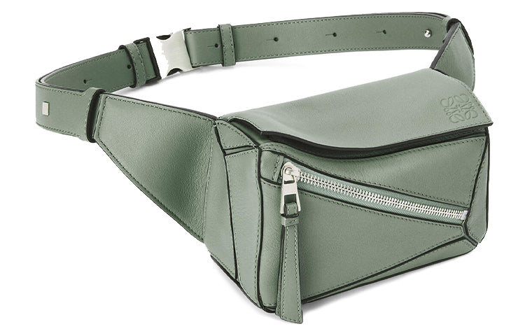 LOEWE Puzzle Smooth Calf Leather Sling Bag, Fanny Pack Mini Men's Dark Sage Green
