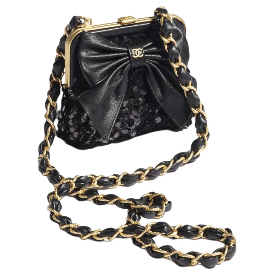 CHANEL Tweed Sequins Shoulder Bag Crossbody Bag Women's Black