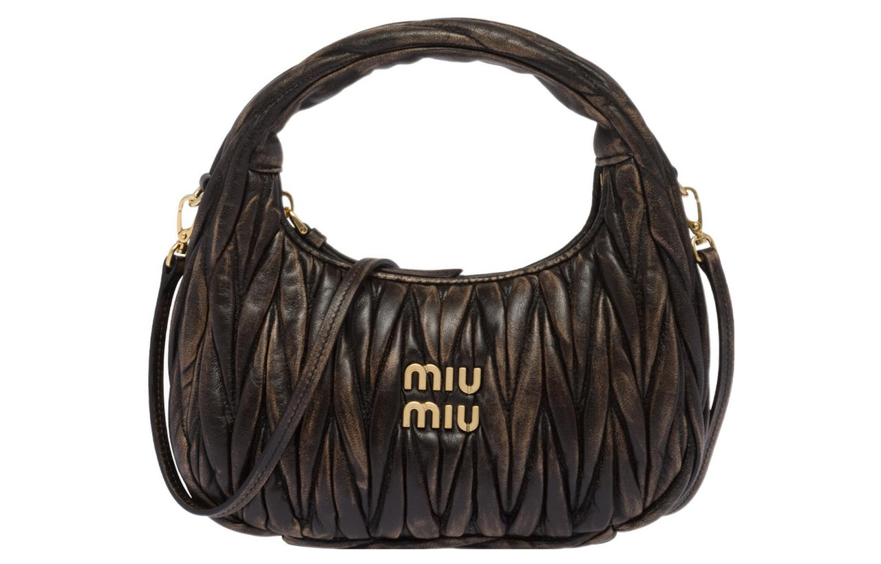 MIU MIU Matelassé Sheepskin Hobo Bag, Portable Crossbody Bag, Shoulder Bag Women's Sandy Brown