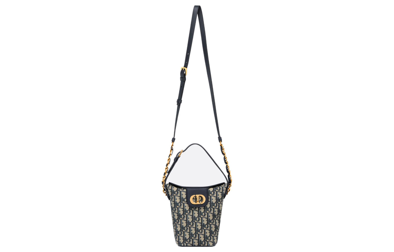 DIOR 30 Montaigne Cow Leather Bucket Bag Handbag Shoulder Bag Women's Blue
