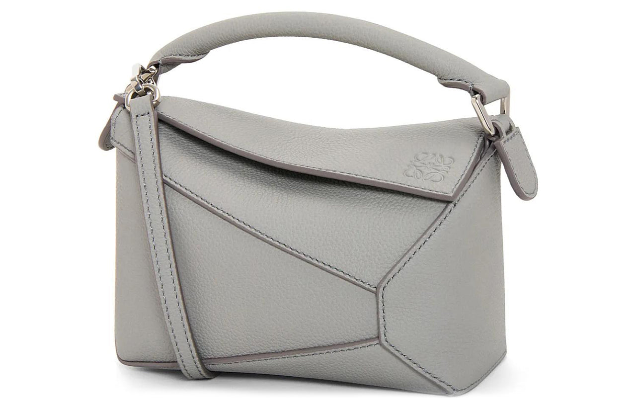 LOEWE Puzzle Soft Grained Cow Leather Shoulder Bag Crossbody Bag Handbag Mini Women's Pearl Gray
