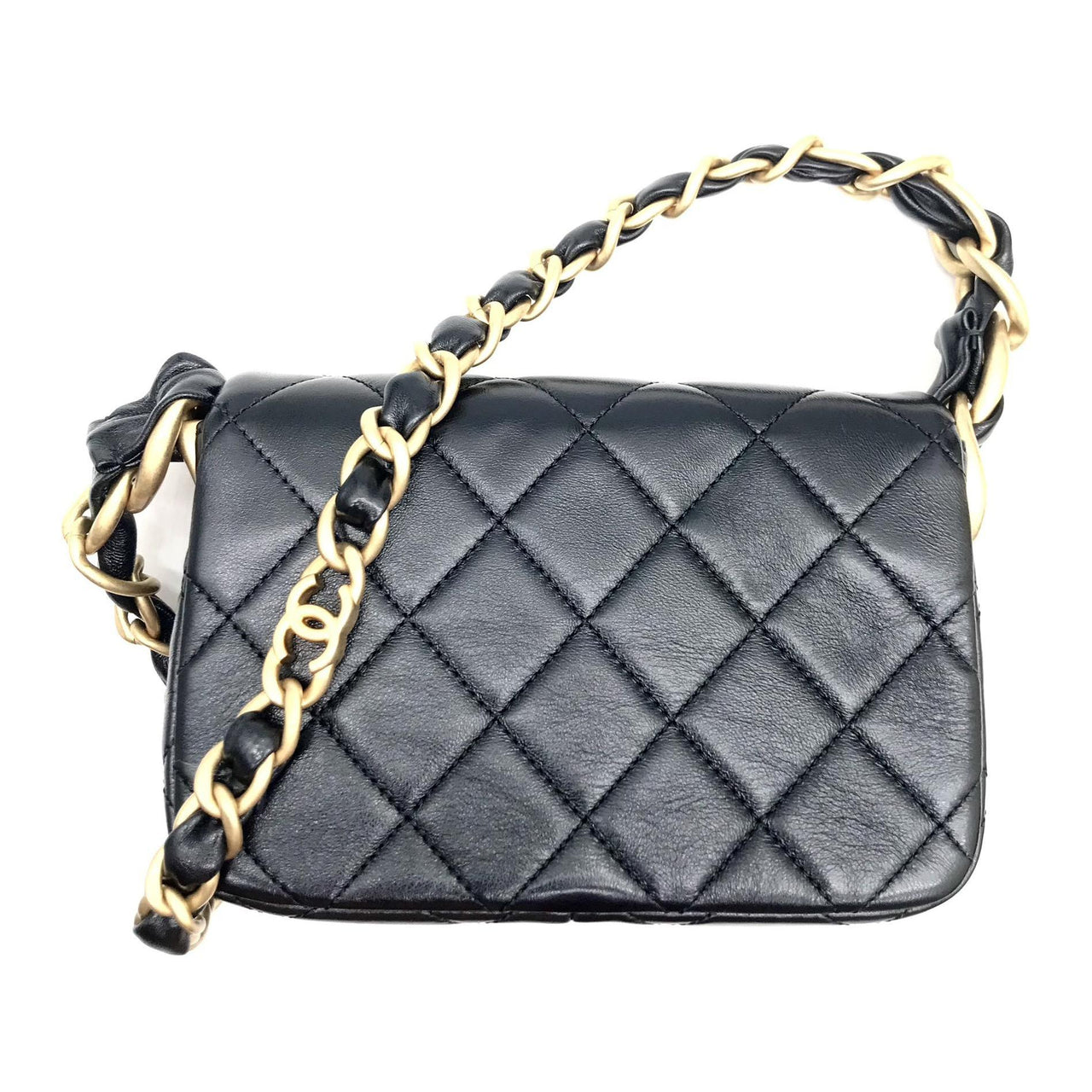 CHANEL Waxed Sheepskin Crossbody Bag Shoulder Bag Small Size Women's Black