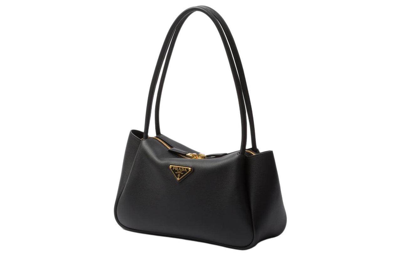PRADA Leather One Shoulder Handbags Medium Size Women's Black