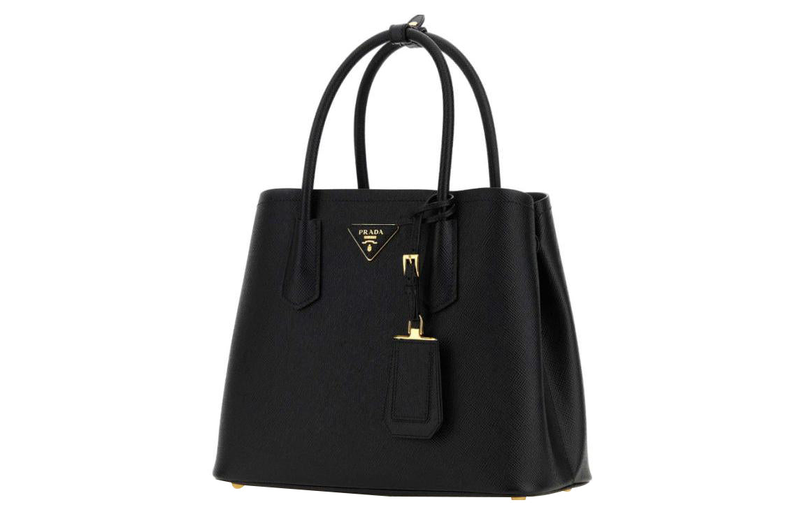 PRADA Double Leather Shoulder Bag Crossbody Bag Handbag Small Size Women's Black