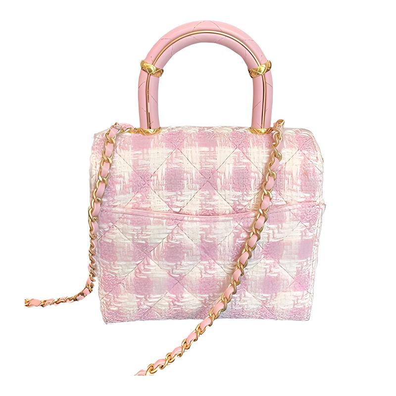 CHANEL Tweed Mixed With Lambskin Flap Bag Shoulder Bag Crossbody Bag Handbag Mini Women's Pink