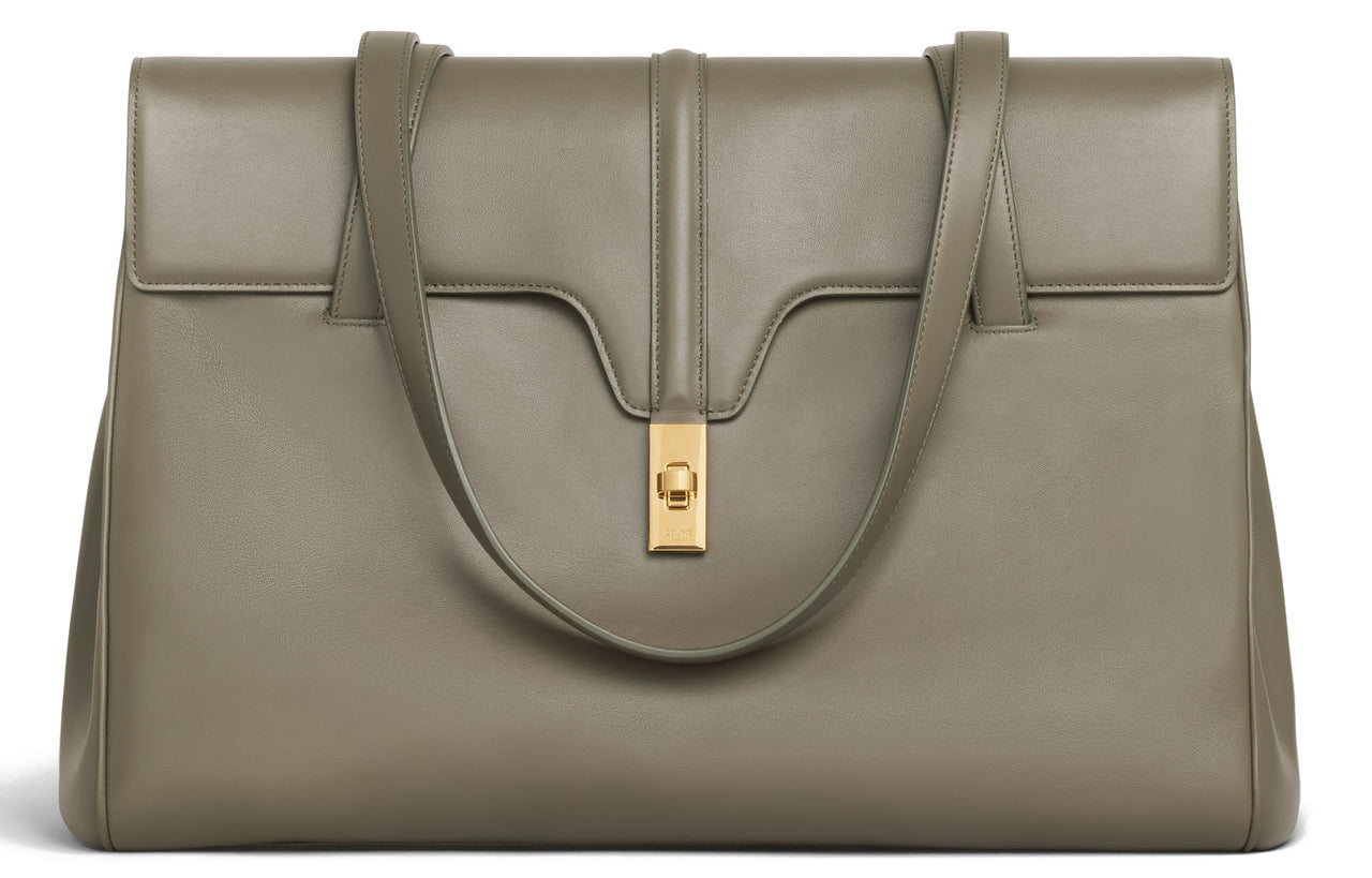 CELINE Cow Leather Handbag Large Size Women's Army Green