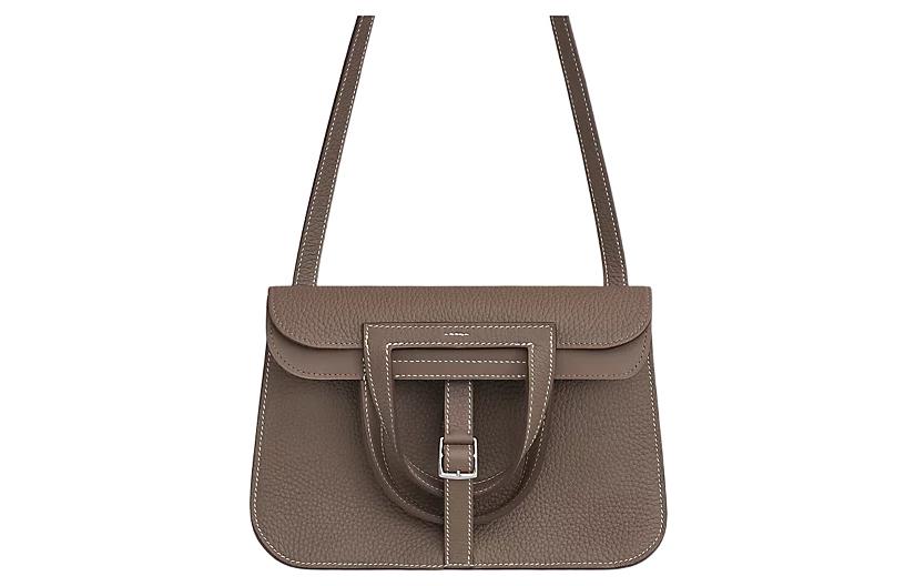 HERMES Halzan Clemence Bullock Leather Shoulder Bag Crossbody Bag Handbag Regular Women's 18 Etoupe Elephant Gray