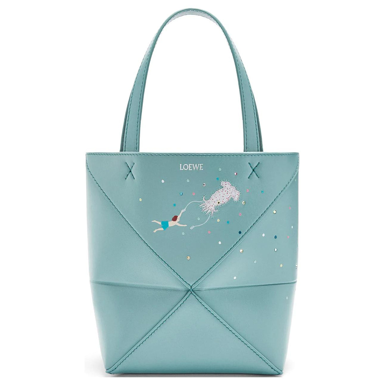 LOEWE Suna Fujita Collaboration Puzzle Fold Cow Leather Shoulder Bag, Crossbody Bag, Handbag Mini Women's Water